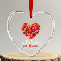 Memorial Day Heart Crystal Glass Ornament With Love In Our Hearts We Remember Red Poppy Flower