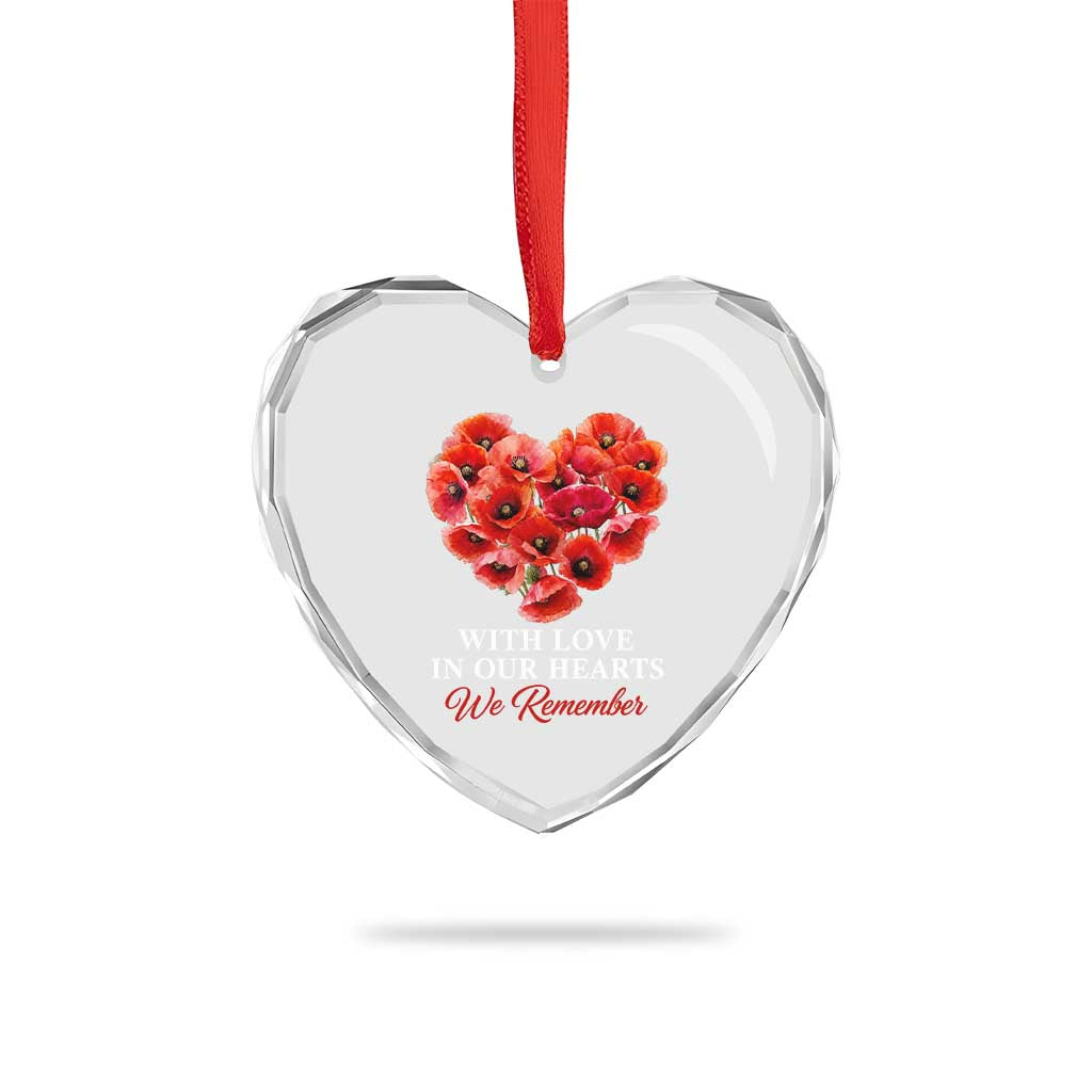 Memorial Day Heart Crystal Glass Ornament With Love In Our Hearts We Remember Red Poppy Flower