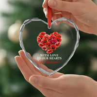 Memorial Day Heart Crystal Glass Ornament With Love In Our Hearts We Remember Red Poppy Flower
