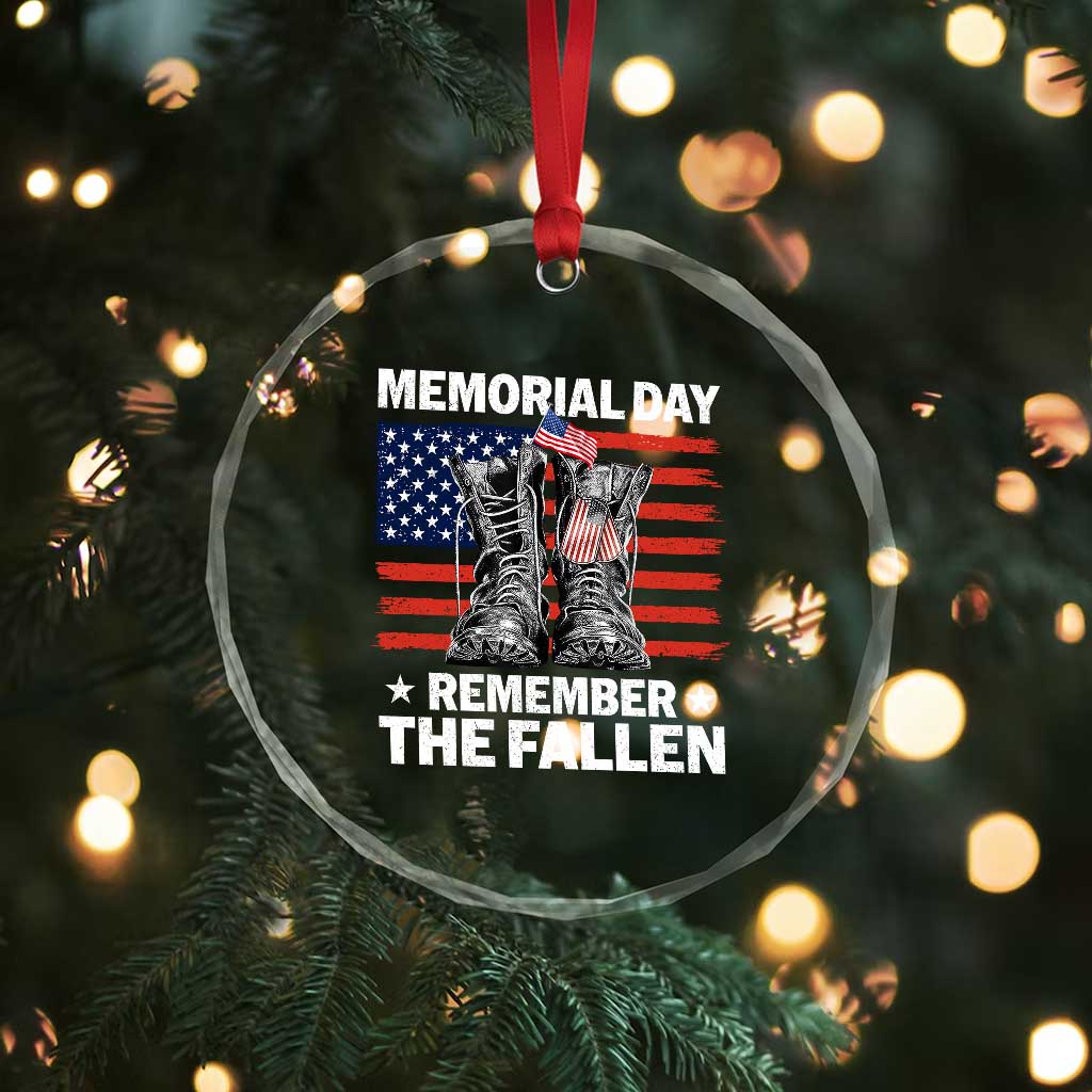 Memorial Day Remember The Fallen Crystal Glass Ornament Veteran Military Vintage USA Flag TS10
