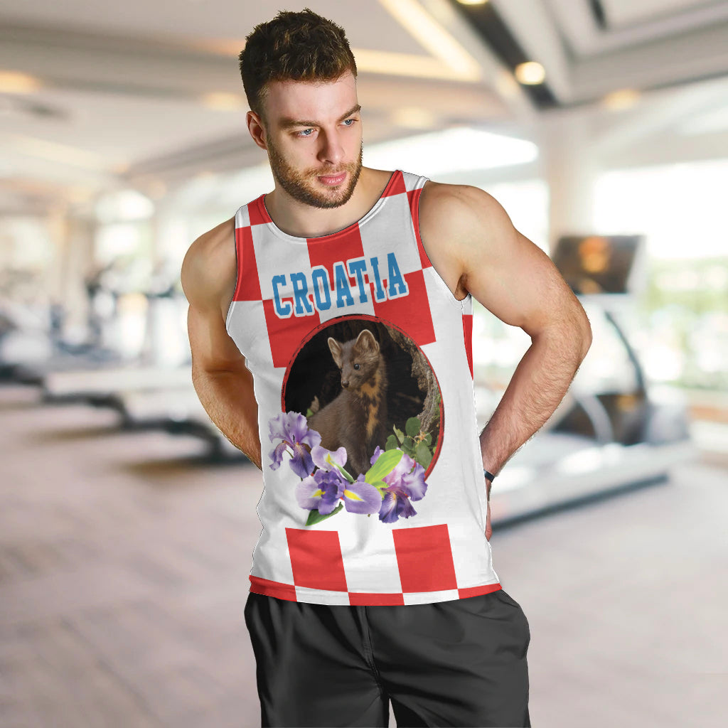 Croatia European Pine Marten and Iris Men Tank Top National Animal and Flowers LT17