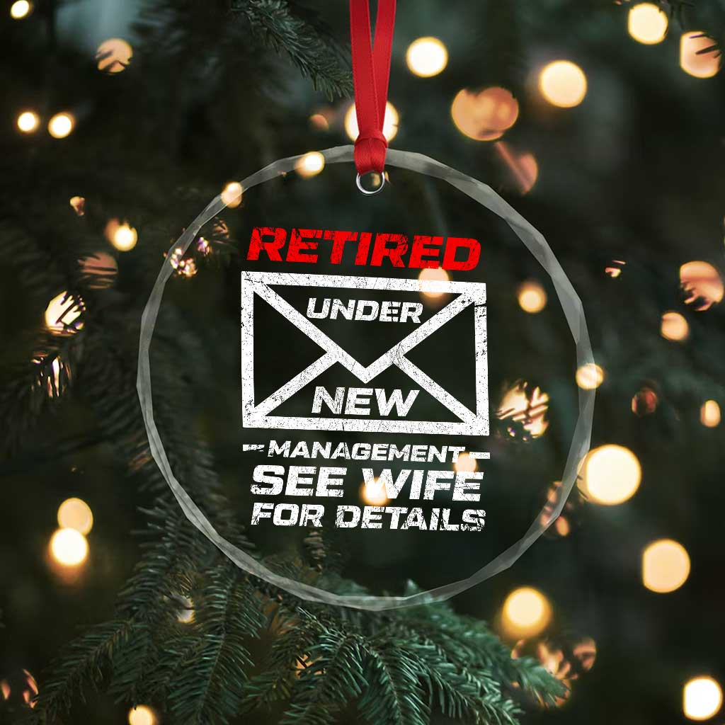 Men’s Postal Worker Retirement Crystal Glass Ornament Retired Under New Management Funny Dad Humor - Wonder Print Shop