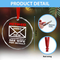 Men’s Postal Worker Retirement Crystal Glass Ornament Retired Under New Management Funny Dad Humor - Wonder Print Shop