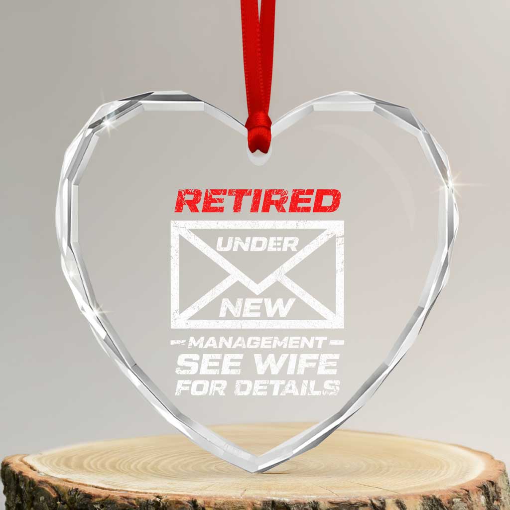 Men’s Postal Worker Retirement Heart Crystal Glass Ornament Retired Under New Management Funny Dad Humor - Wonder Print Shop