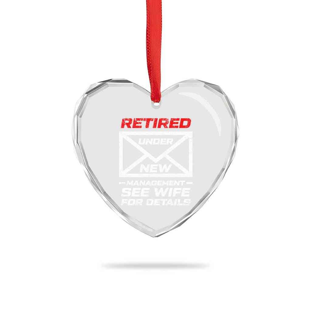 Men’s Postal Worker Retirement Heart Crystal Glass Ornament Retired Under New Management Funny Dad Humor - Wonder Print Shop