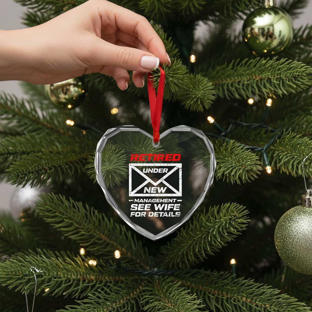 Men’s Postal Worker Retirement Heart Crystal Glass Ornament Retired Under New Management Funny Dad Humor - Wonder Print Shop