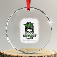 Mental Health Awarenes Crystal Glass Ornament Messy Bun Green Ribbon Support