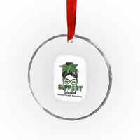 Mental Health Awarenes Crystal Glass Ornament Messy Bun Green Ribbon Support