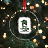 Mental Health Awarenes Crystal Glass Ornament Messy Bun Green Ribbon Support