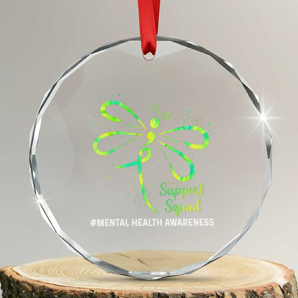 Mental Health Awarenes Crystal Glass Ornament Support Squad Green Ribbon