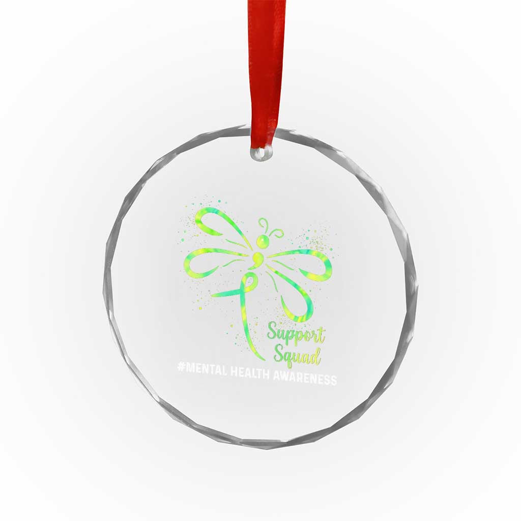 Mental Health Awarenes Crystal Glass Ornament Support Squad Green Ribbon
