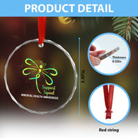 Mental Health Awarenes Crystal Glass Ornament Support Squad Green Ribbon