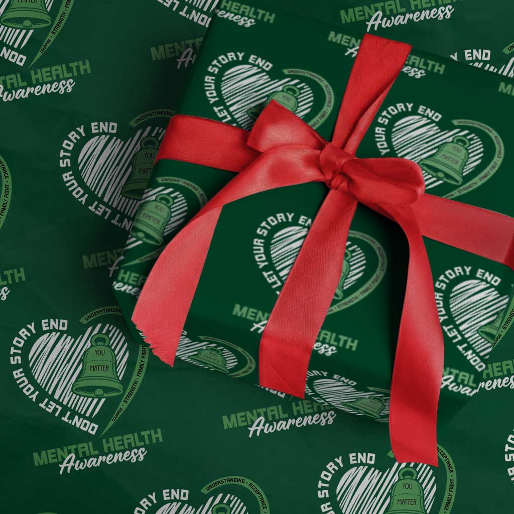 Mental Health Awarenes Wrapping Paper Roll Green Ribbon Inspirational Psychologist Therapist