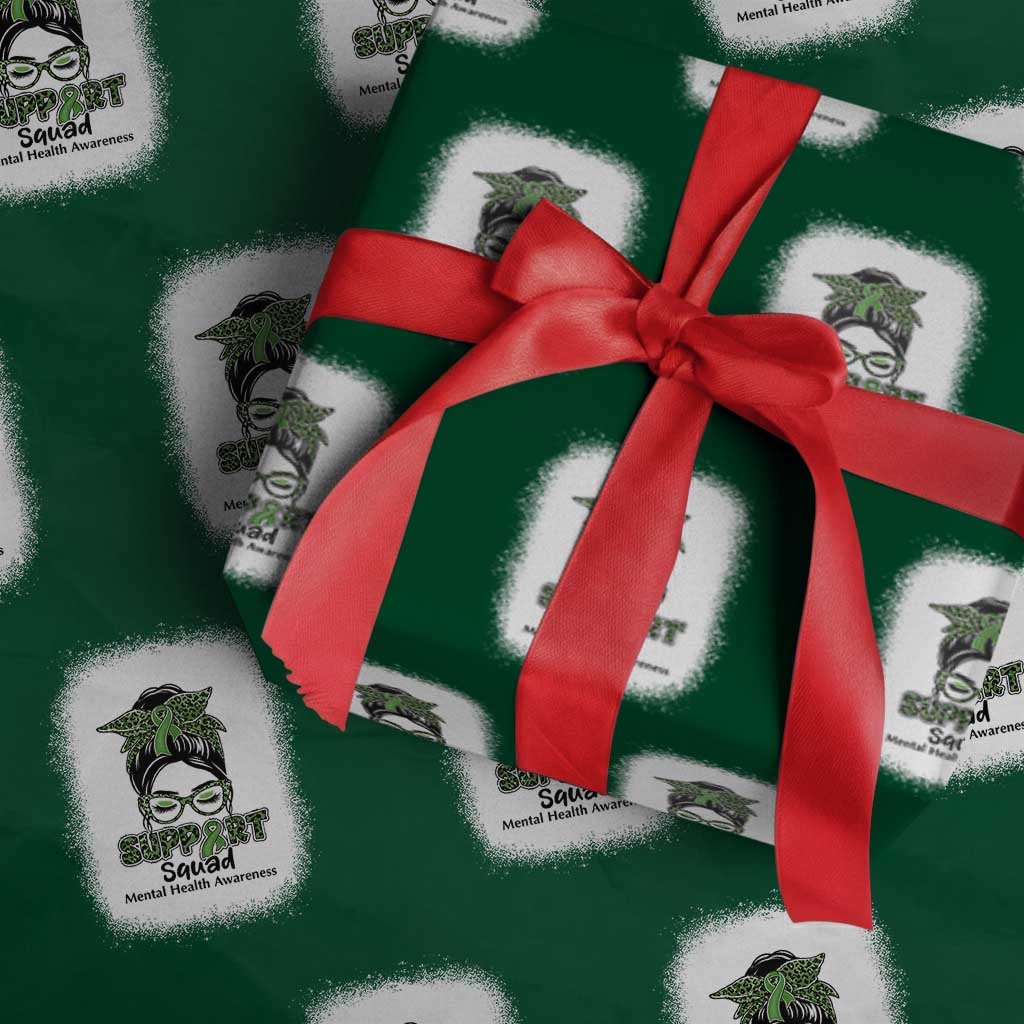 Mental Health Awarenes Wrapping Paper Roll Messy Bun Green Ribbon Support