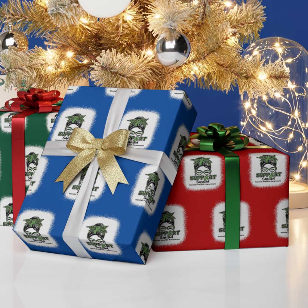 Mental Health Awarenes Wrapping Paper Roll Messy Bun Green Ribbon Support