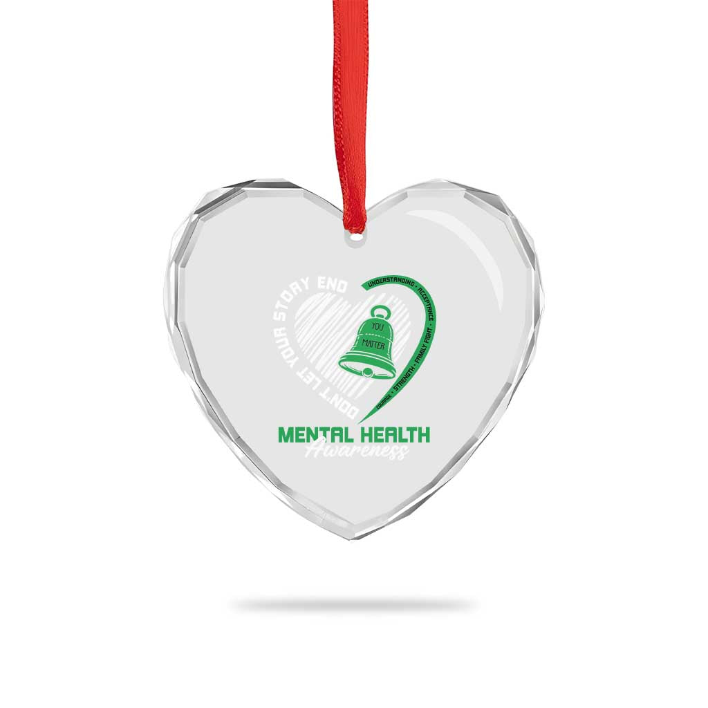 Mental Health Awarenes Heart Crystal Glass Ornament Green Ribbon Inspirational Psychologist Therapist