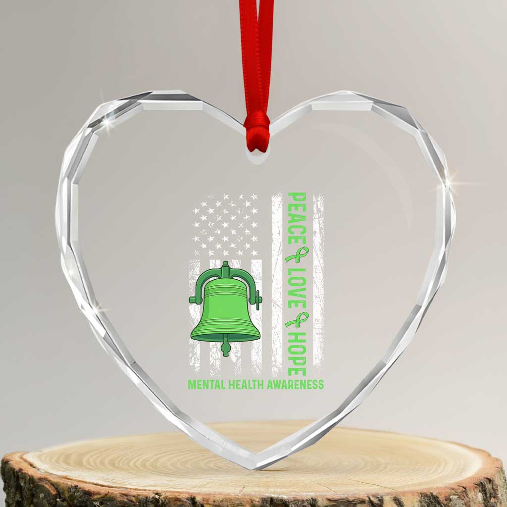 Mental Health Awarenes Heart Crystal Glass Ornament Peace Love Hope Green Ribbon