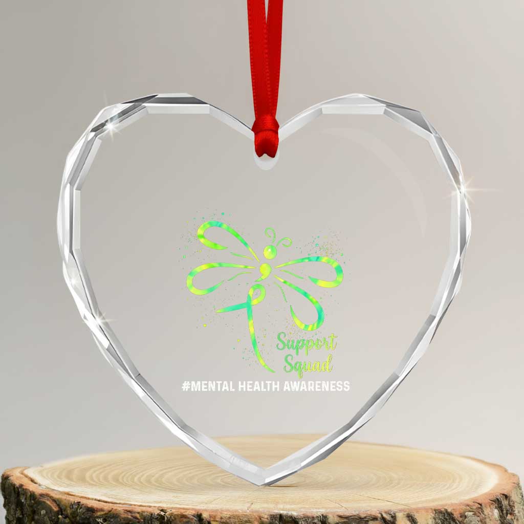 Mental Health Awarenes Heart Crystal Glass Ornament Support Squad Green Ribbon