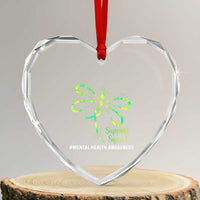 Mental Health Awarenes Heart Crystal Glass Ornament Support Squad Green Ribbon