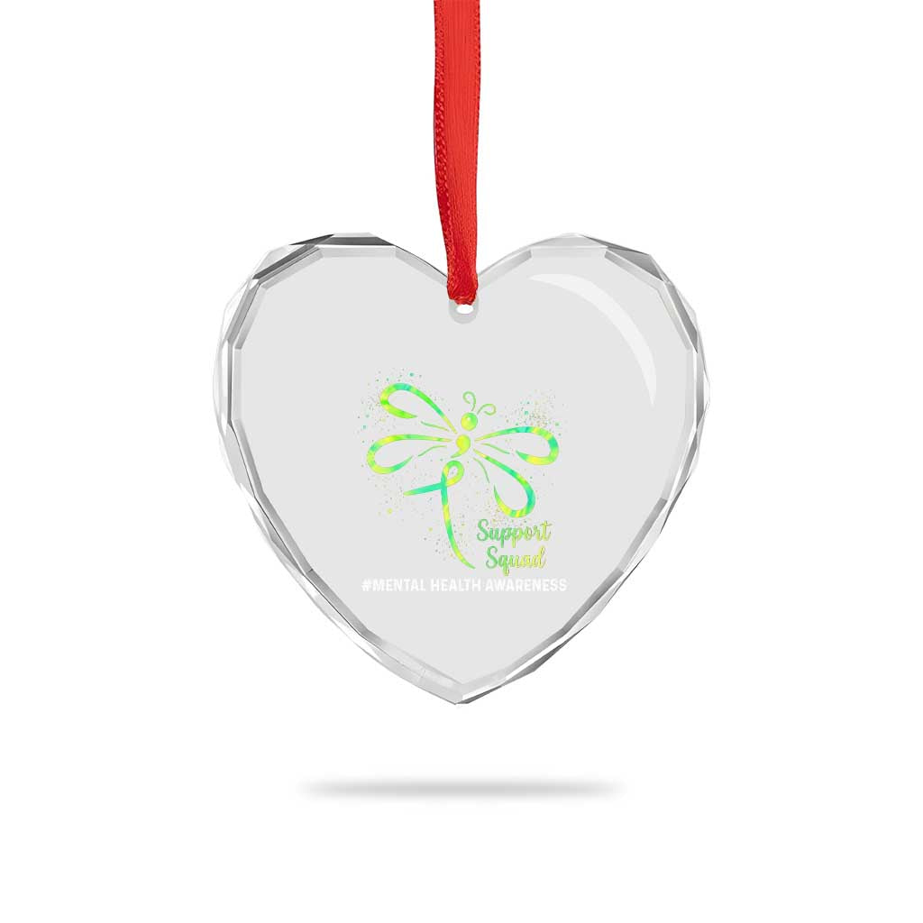 Mental Health Awarenes Heart Crystal Glass Ornament Support Squad Green Ribbon