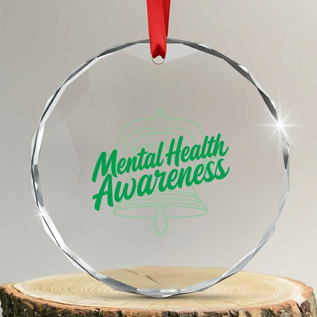 Mental Health Matters Awareness Crystal Glass Ornament Support Squad Green Ribbon