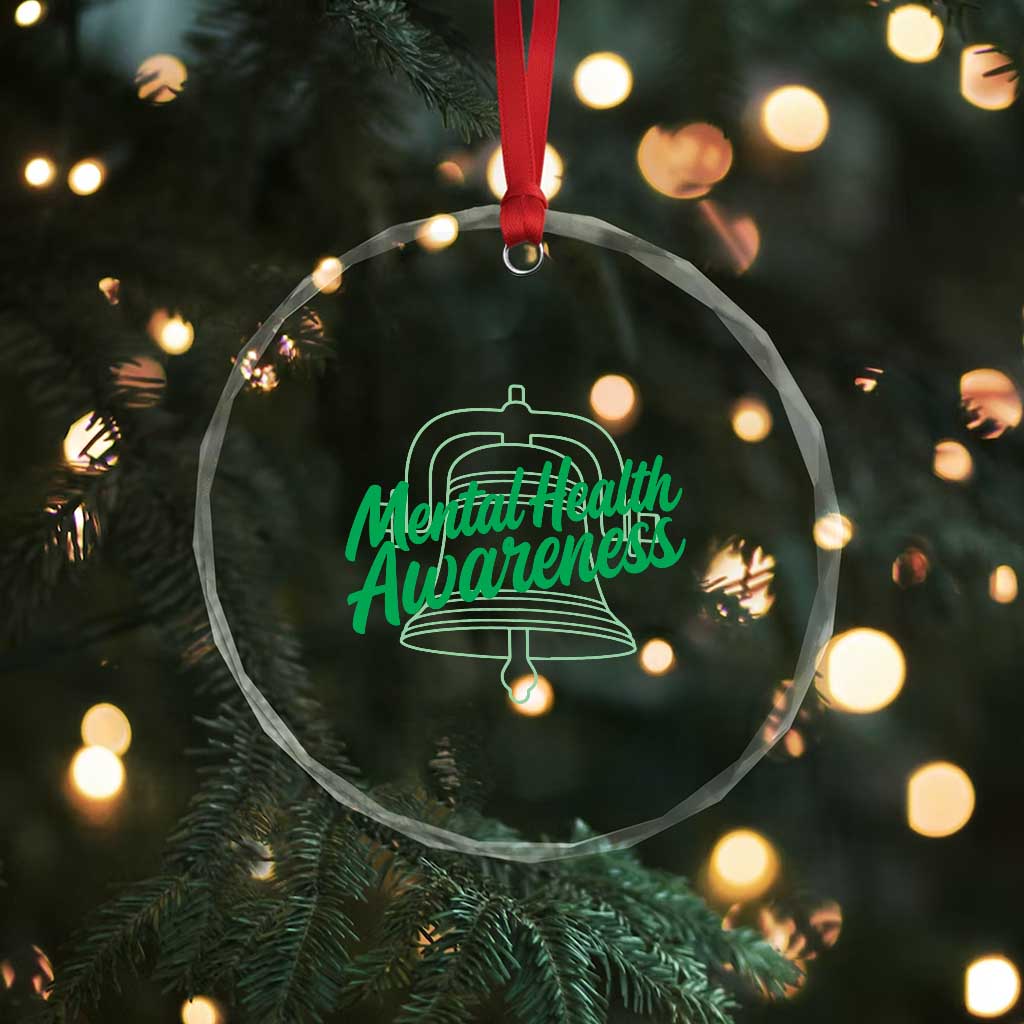 Mental Health Matters Awareness Crystal Glass Ornament Support Squad Green Ribbon