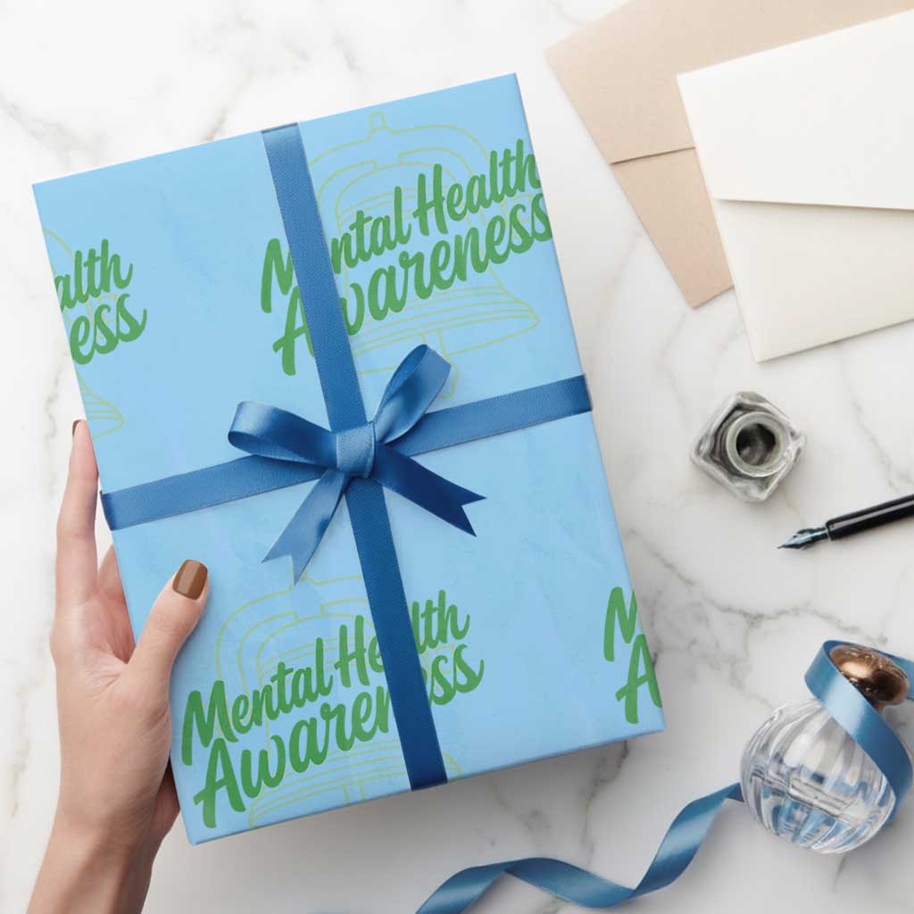 Mental Health Matters Awareness Wrapping Paper Roll Support Squad Green Ribbon