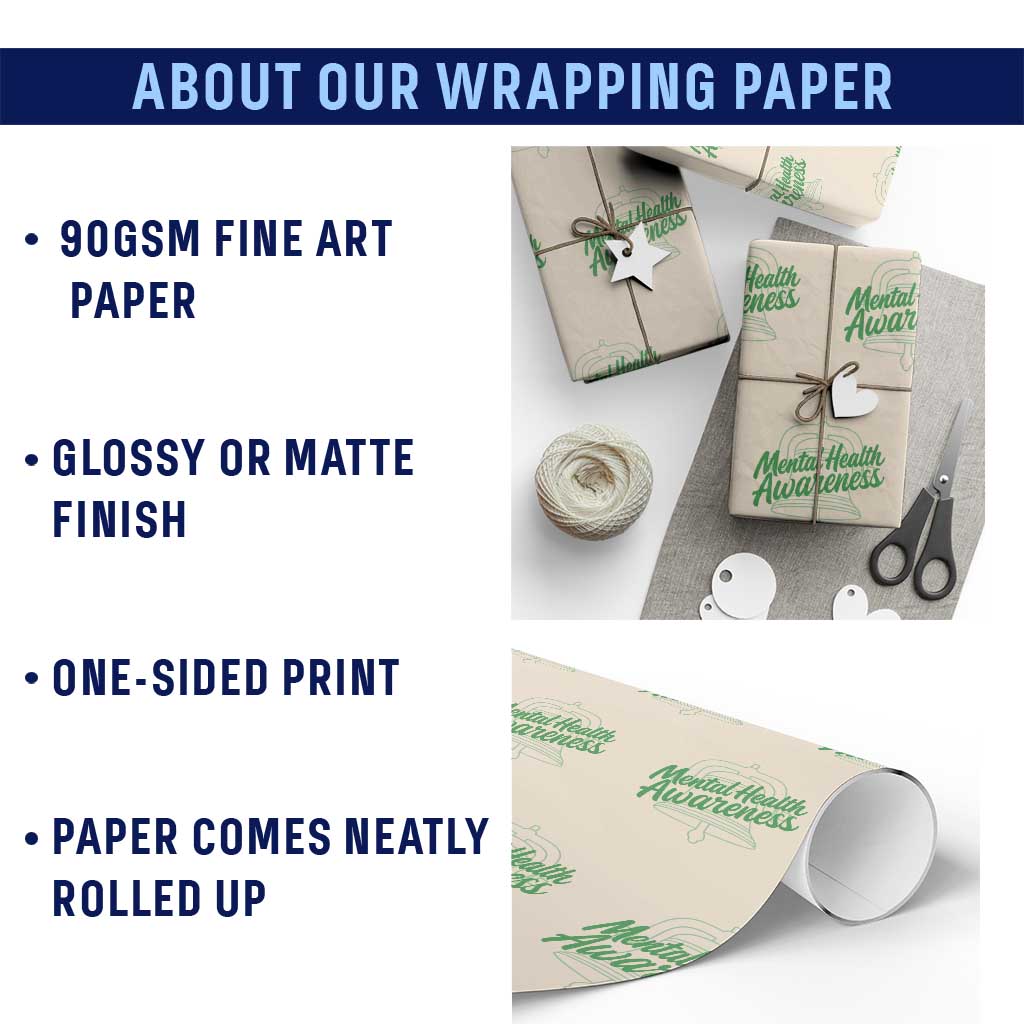 Mental Health Matters Awareness Wrapping Paper Roll Support Squad Green Ribbon