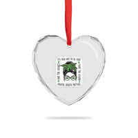Mental Health Matters Heart Crystal Glass Ornament Messy Bun Green Ribbon Support