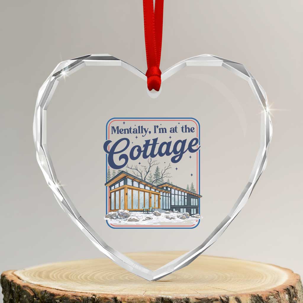 Mentally I'm at the Cottage Heart Crystal Glass Ornament Funny Hockey Romance