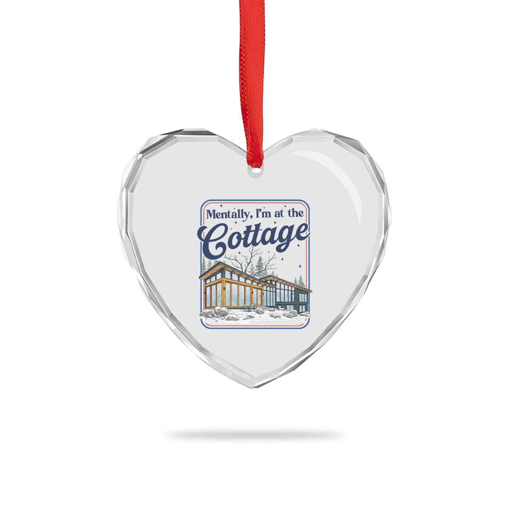 Mentally I'm at the Cottage Heart Crystal Glass Ornament Funny Hockey Romance