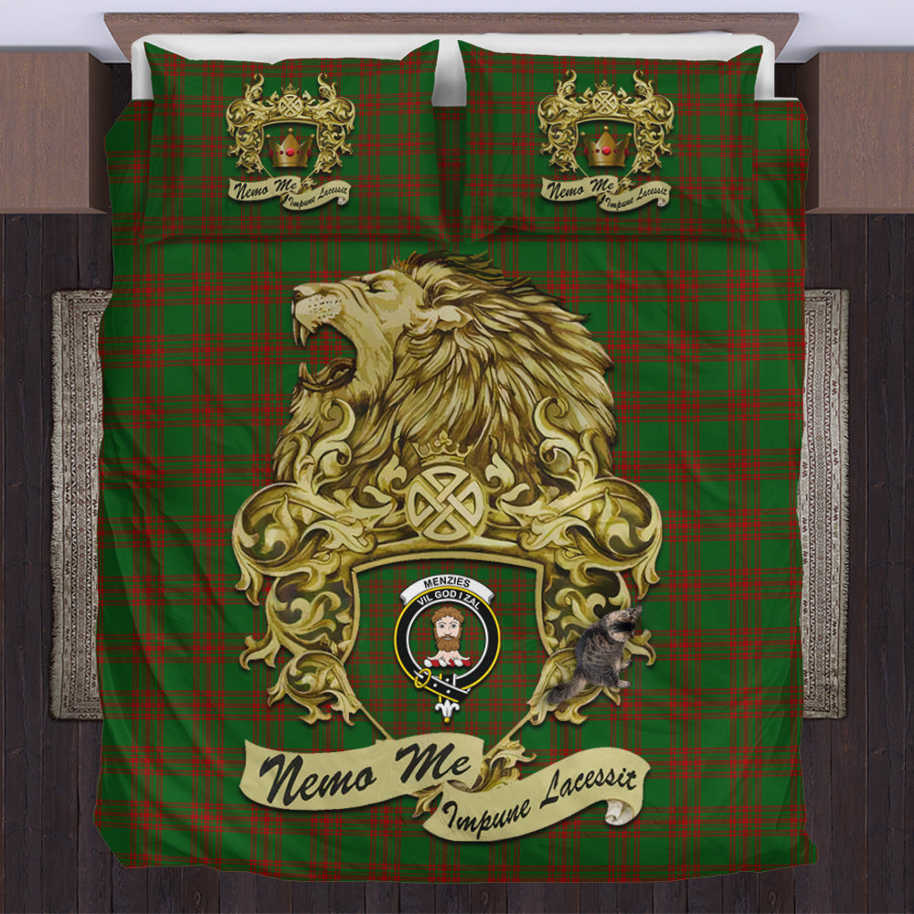 menzies-tartan-bedding-set-motto-nemo-me-impune-lacessit-with-vintage-lion-family-crest-tartan-plaid-duvet-cover-scottish-tartan-plaid-comforter-vintage-style