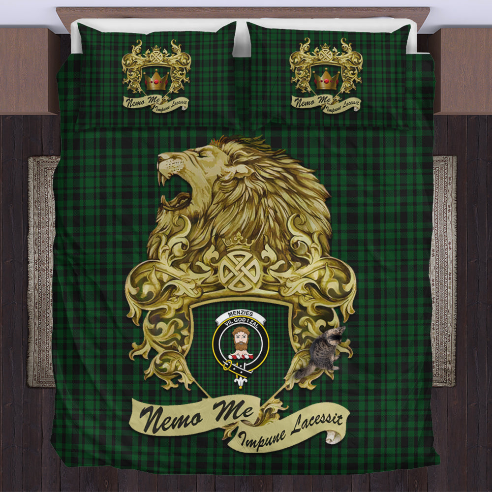 menzies-green-tartan-bedding-set-motto-nemo-me-impune-lacessit-with-vintage-lion-family-crest-tartan-plaid-duvet-cover-scottish-tartan-plaid-comforter-vintage-style