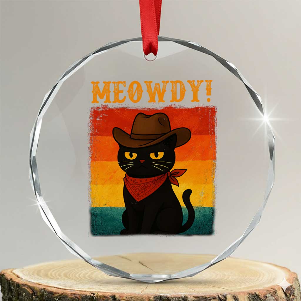 Meowdy Cowboy Cat Crystal Glass Ornament Cute Black Kitten Country Western - Wonder Print Shop