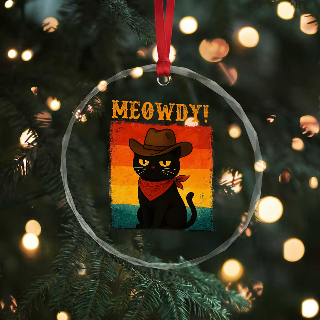 Meowdy Cowboy Cat Crystal Glass Ornament Cute Black Kitten Country Western - Wonder Print Shop