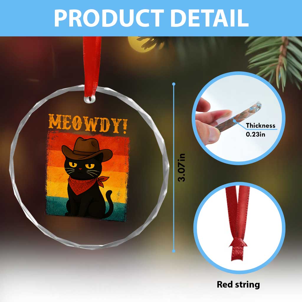 Meowdy Cowboy Cat Crystal Glass Ornament Cute Black Kitten Country Western - Wonder Print Shop