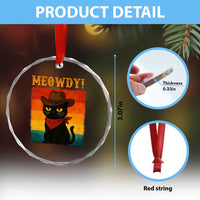 Meowdy Cowboy Cat Crystal Glass Ornament Cute Black Kitten Country Western - Wonder Print Shop