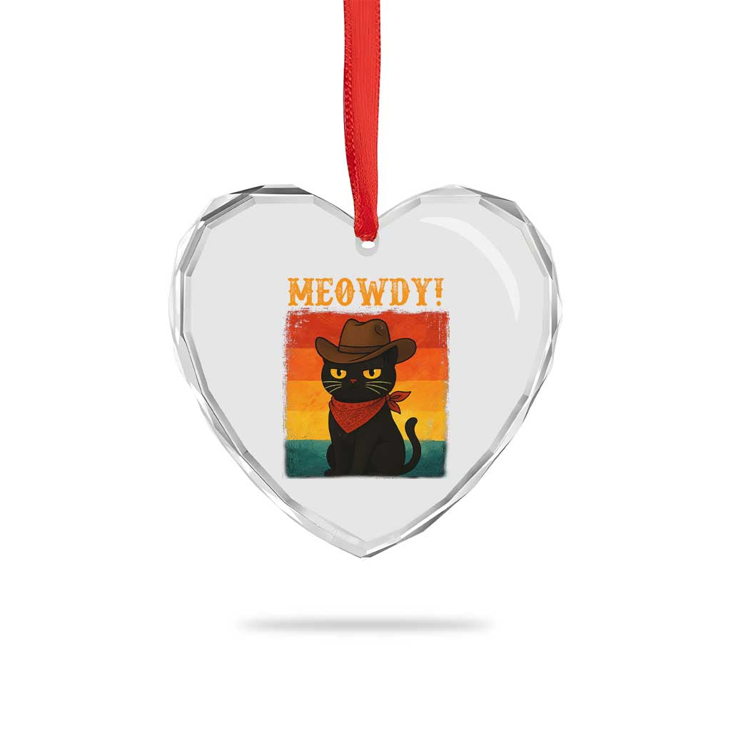 Meowdy Cowboy Cat Heart Crystal Glass Ornament Cute Black Kitten Country Western - Wonder Print Shop
