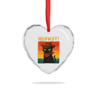 Meowdy Cowboy Cat Heart Crystal Glass Ornament Cute Black Kitten Country Western - Wonder Print Shop