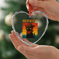 Meowdy Cowboy Cat Heart Crystal Glass Ornament Cute Black Kitten Country Western - Wonder Print Shop