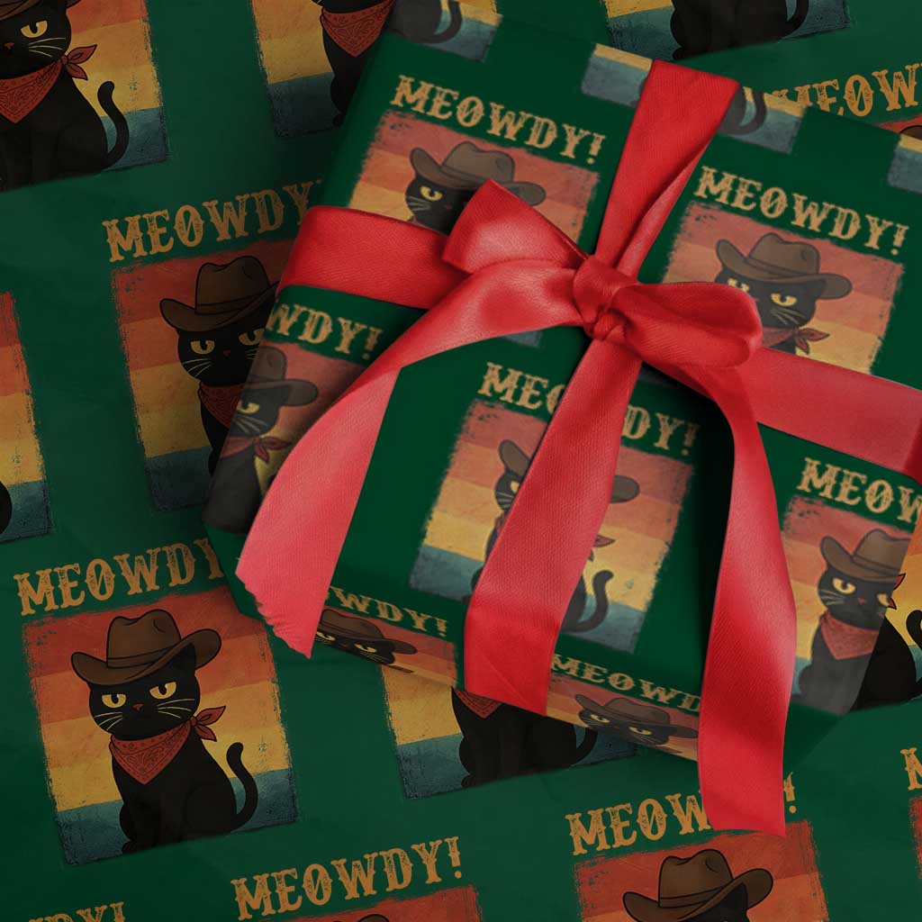 Meowdy Cowboy Cat Wrapping Paper Roll Cute Black Kitten Country Western - Wonder Print Shop