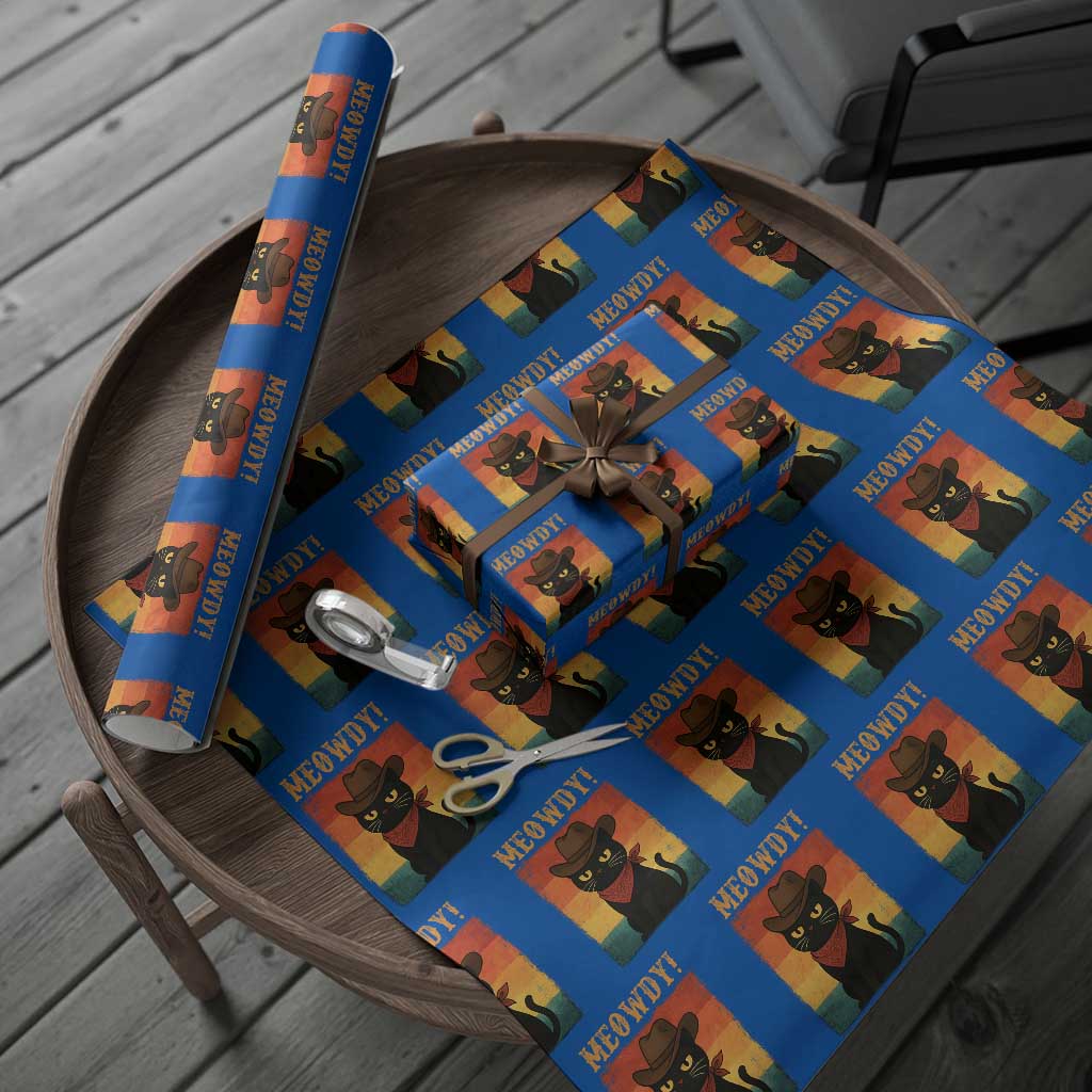 Meowdy Cowboy Cat Wrapping Paper Roll Cute Black Kitten Country Western - Wonder Print Shop