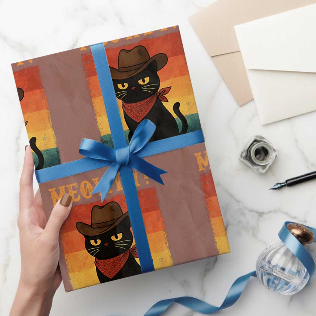 Meowdy Cowboy Cat Wrapping Paper Roll Cute Black Kitten Country Western - Wonder Print Shop