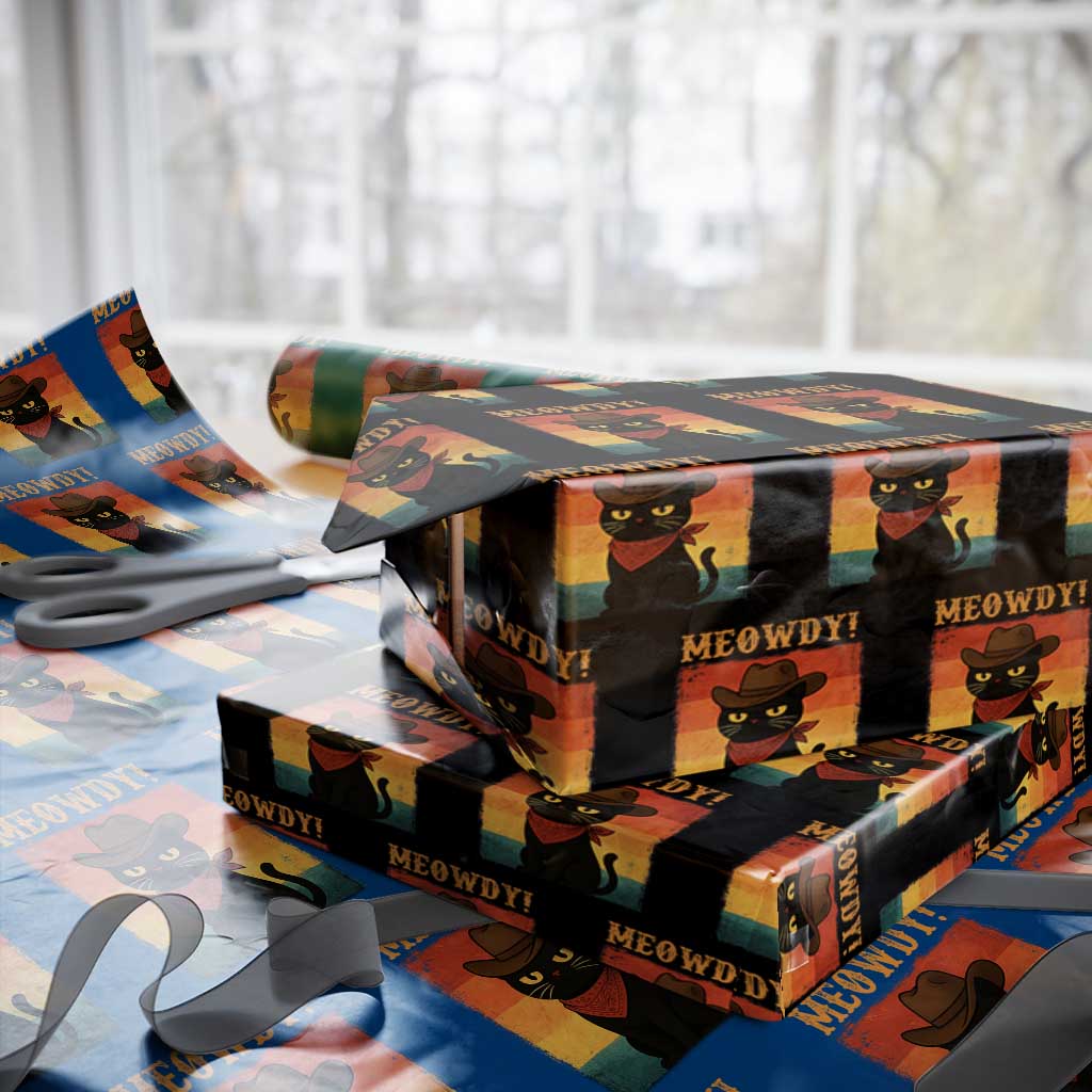 Meowdy Cowboy Cat Wrapping Paper Roll Cute Black Kitten Country Western - Wonder Print Shop