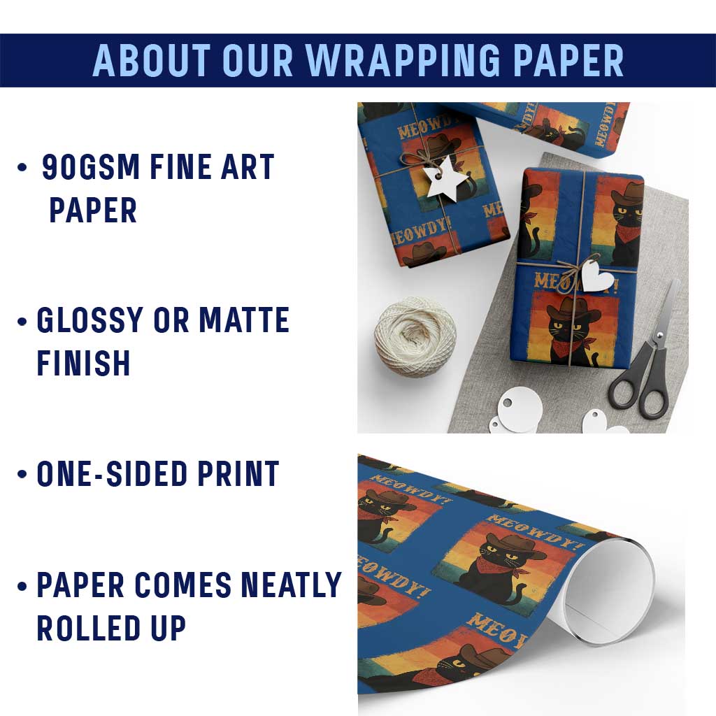 Meowdy Cowboy Cat Wrapping Paper Roll Cute Black Kitten Country Western - Wonder Print Shop