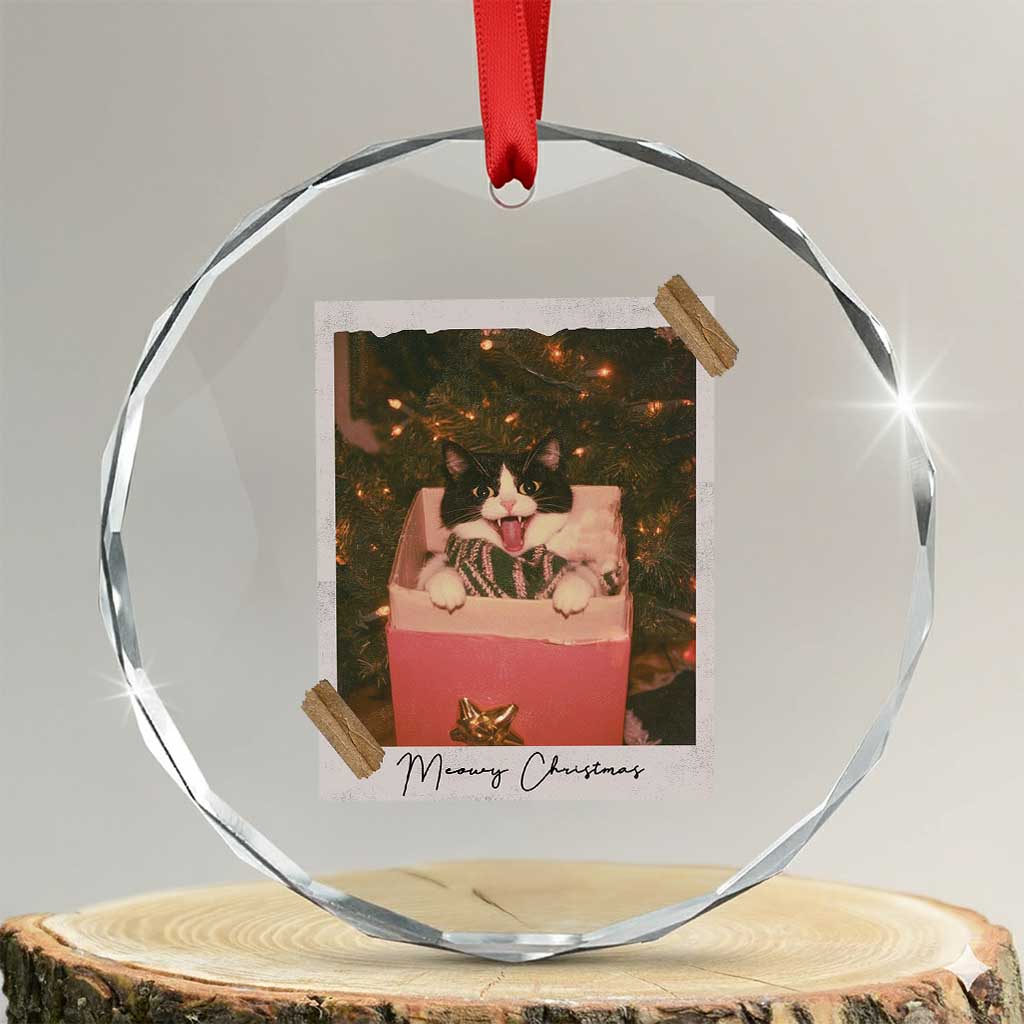 Meowy Christmas Crystal Glass Ornament Cute Cat Lovers Xmas Retro Vintage Photo - Wonder Print Shop