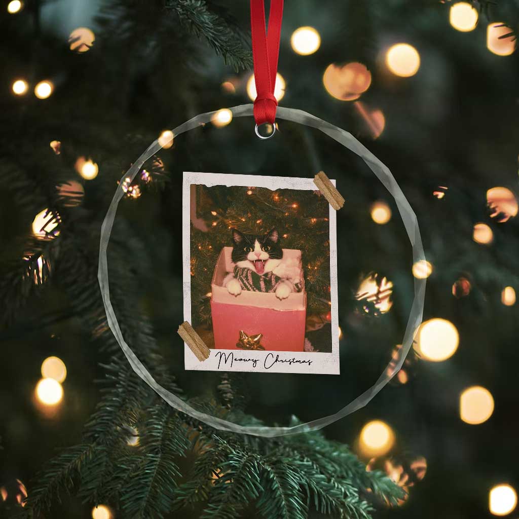 Meowy Christmas Crystal Glass Ornament Cute Cat Lovers Xmas Retro Vintage Photo - Wonder Print Shop