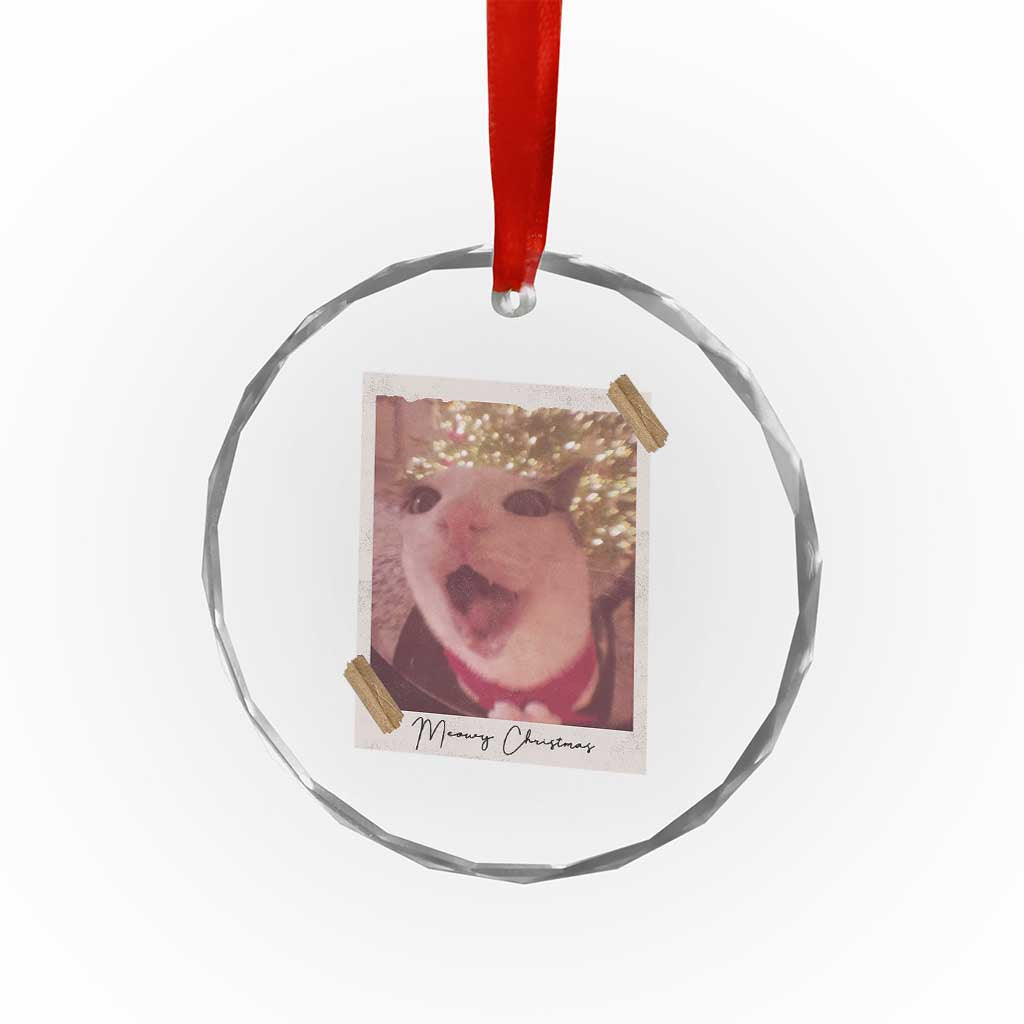 Meowy Christmas Crystal Glass Ornament Funny Cat Lovers Xmas Vintage Photo - Wonder Print Shop