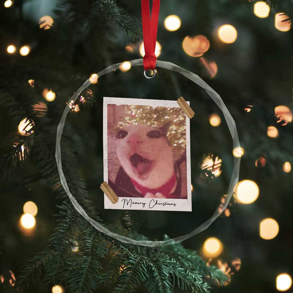 Meowy Christmas Crystal Glass Ornament Funny Cat Lovers Xmas Vintage Photo - Wonder Print Shop