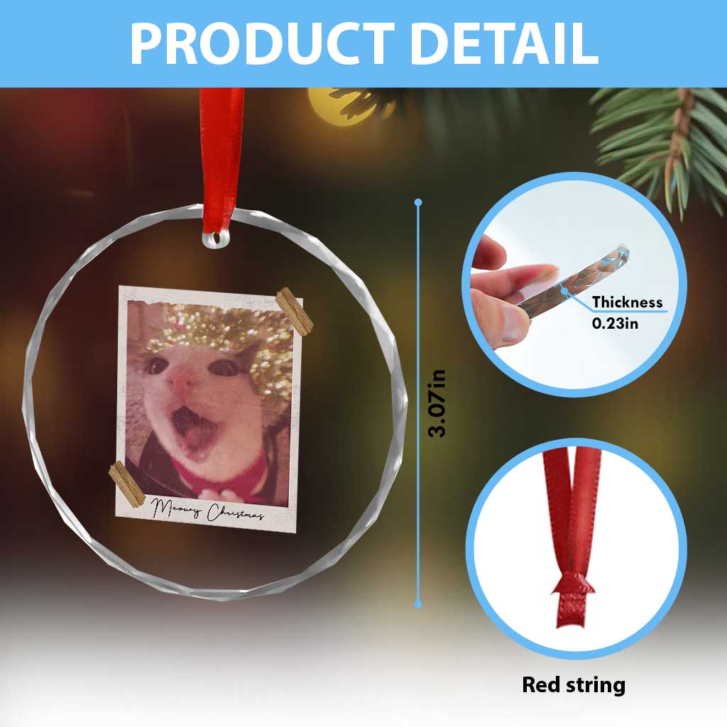 Meowy Christmas Crystal Glass Ornament Funny Cat Lovers Xmas Vintage Photo - Wonder Print Shop